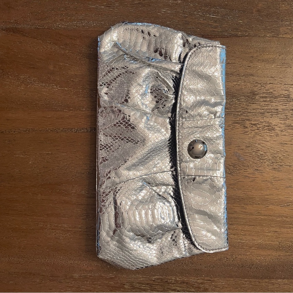 Silver Snakeskin Clutch